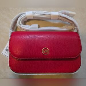 MICHAEL KORS - Jet Set Travel Small Flap Pebbled Leather Crossbody Bag RED